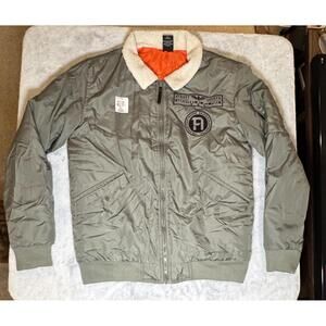 Ring of Fire Bomber Jacket‎ Mens Large Sherpa Lined Flight Style Street Legend